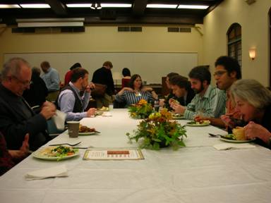 Margaret Larkin (U of California Berkeley) at end of table, Thomas Allsen (College of New Jersey, left nearest camera), Catherine Asher (U of Minnesota, right nearest camera)